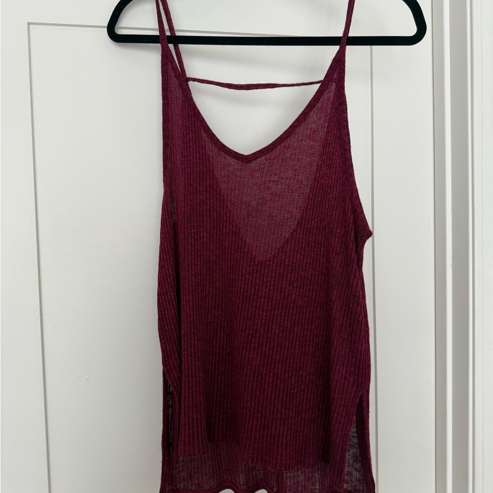 Women’s Burgundy Ribbed Knit Tank Top